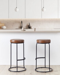 Beliani Set Of 2 Bar Stools Milroy Faux Leather Brown - thumbnail 2