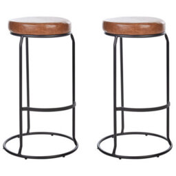 Beliani Set Of 2 Bar Stools Milroy Faux Leather Brown - thumbnail 1