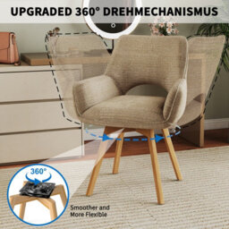 Longtoo Set Of 6 Swivel Dining Chairs , Swivel Upholstered Chairs With Armrests And Wooden Legs, Khaki - thumbnail 3