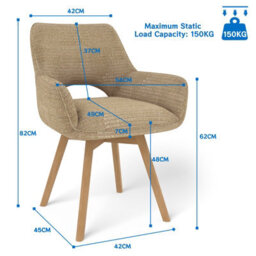 Longtoo Set Of 6 Swivel Dining Chairs , Swivel Upholstered Chairs With Armrests And Wooden Legs, Khaki - thumbnail 2
