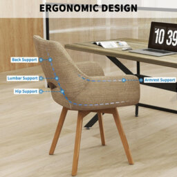 Longtoo Set Of 6 Swivel Dining Chairs , Swivel Upholstered Chairs With Armrests And Wooden Legs, Khaki - thumbnail 4