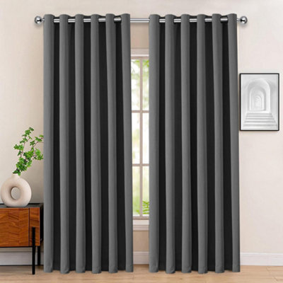 Bedlooms Blackout Curtain Thermal Insulated Eyelet Ready Made Ring Top Grey Curtain (Pair) 66 X 90 Inches With Tie Backs - image 1