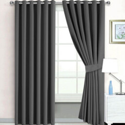 Bedlooms Blackout Curtain Thermal Insulated Eyelet Ready Made Ring Top Grey Curtain (Pair) 66 X 90 Inches With Tie Backs - thumbnail 2
