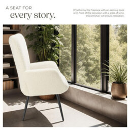 Tectake 1 Armchair Hygge - Padded, Armrests And Ergonomic Backrest, 150 Kg Load Capacity Without Stool - Bouclé Cream/black - thumbnail 3