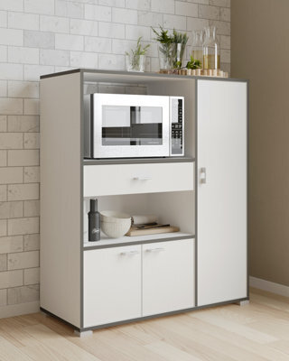 FurniComp LTD Furnicomp Eden Kitchen Microwave Storage Cabinet - Matt White & Black - image 1