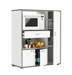 FurniComp LTD Furnicomp Eden Kitchen Microwave Storage Cabinet - Matt White & Black - thumbnail 4