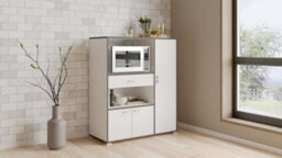 FurniComp LTD Furnicomp Eden Kitchen Microwave Storage Cabinet - Matt White & Black - thumbnail 6