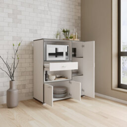 FurniComp LTD Furnicomp Eden Kitchen Microwave Storage Cabinet - Matt White & Black - thumbnail 7