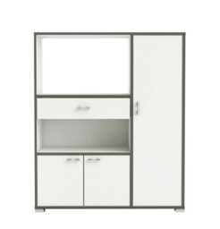FurniComp LTD Furnicomp Eden Kitchen Microwave Storage Cabinet - Matt White & Black - thumbnail 2