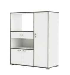 FurniComp LTD Furnicomp Eden Kitchen Microwave Storage Cabinet - Matt White & Black - thumbnail 3