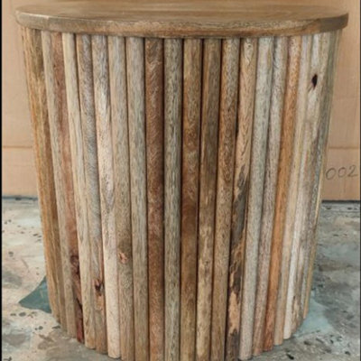 Buttercup Farm Ribbed Round Side Table - Mango Wood - L40 X W40 X H40 Cm - Light Finish