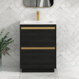 Royal Bathrooms Orion 600mm Floor Standing Vanity Unit 2 Drawer Hale Black With Matt Stone Basin & Brushed Brass Accent Trim - thumbnail 1
