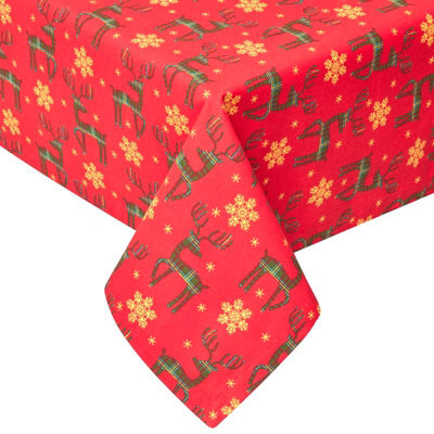 Homescapes Red Reindeer 100% Cotton Round Christmas Tablecloth 178 Cm - image 1