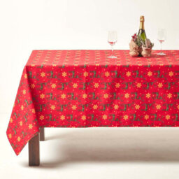 Homescapes Red Reindeer 100% Cotton Round Christmas Tablecloth 178 Cm - thumbnail 2