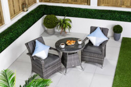 Giardino Arizona Round Rattan Garden Bistro Table And Chairs Set 2 Seater Patio Furniture Set - Grey - thumbnail 2