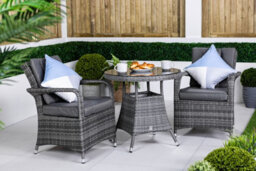 Giardino Arizona Round Rattan Garden Bistro Table And Chairs Set 2 Seater Patio Furniture Set - Grey