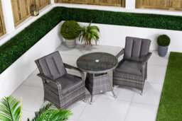 Giardino Arizona Round Rattan Garden Bistro Table And Chairs Set 2 Seater Patio Furniture Set - Grey - thumbnail 5