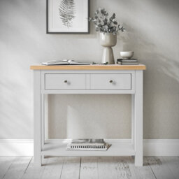 Farro Grey 85Cm Console Table With Drawer - Painted With Oak Top - By Roseland Furniture - thumbnail 2
