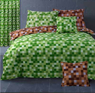 Velosso Soft Touch Duvet Cover & Pillowcase Set, Trendy Geometric Pattern Bedding Set, Reversible With Button Enclosure, Easy Care - Green
