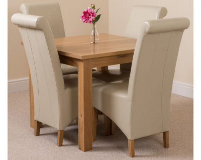 That's Furniture Oslo 90 X 90 Cm Oak Small Dining Table And 4 Chairs Dining Set With Montana Ivory Leather Chairs - image 1