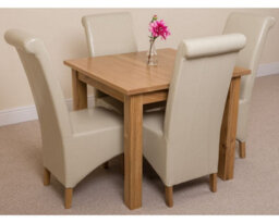 That's Furniture Oslo 90 X 90 Cm Oak Small Dining Table And 4 Chairs Dining Set With Montana Ivory Leather Chairs - thumbnail 3