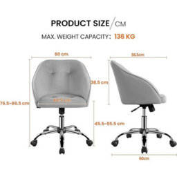 Vanity Chair With Armrests - Adjustable Swivel Office Chair In Light Gray - thumbnail 2