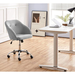 Vanity Chair With Armrests - Adjustable Swivel Office Chair In Light Gray - thumbnail 3