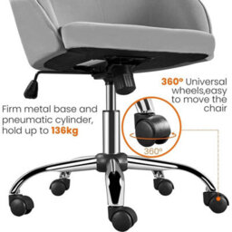Vanity Chair With Armrests - Adjustable Swivel Office Chair In Light Gray - thumbnail 4