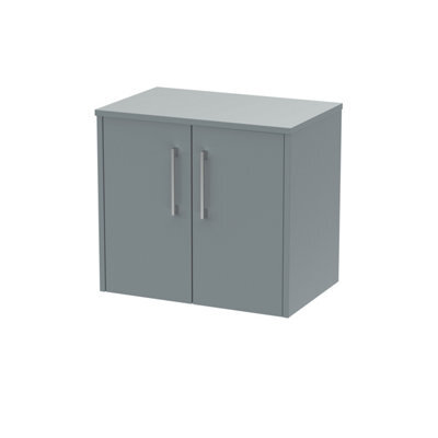 Hudson Reed Juno Wall Hung 2 Soft Close Door Vanity Unit With Worktop In Coastal Grey Finish, 600mm - image 1