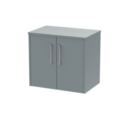 Hudson Reed Juno Wall Hung 2 Soft Close Door Vanity Unit With Worktop In Coastal Grey Finish, 600mm - thumbnail 1