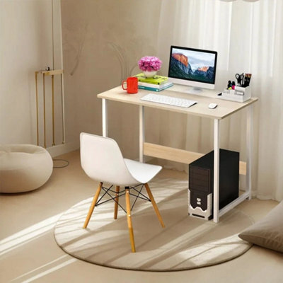 Beige Large Computer Desk Desktop Desk Metal Frame For Work - image 1