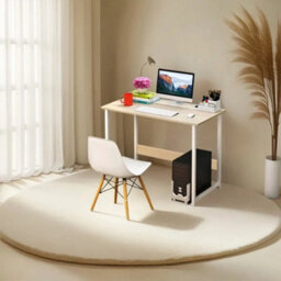 Beige Large Computer Desk Desktop Desk Metal Frame For Work - thumbnail 2
