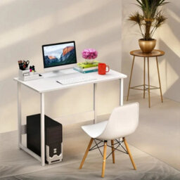 Beige Large Computer Desk Desktop Desk Metal Frame For Work - thumbnail 5