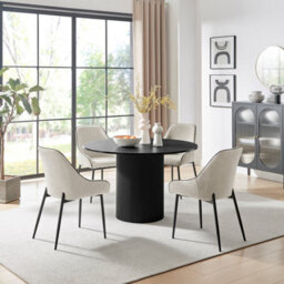 Furniturebox Uk Penrose Black Round Dining Table & 4 Cream Beaumont Chairs