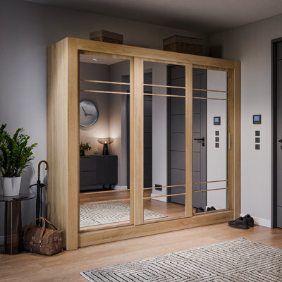 Arte Lux Ii Modern Mirrored Sliding Door Wardrobe (H2150mm W2500mm D600mm) - Oak Shetland - image 1