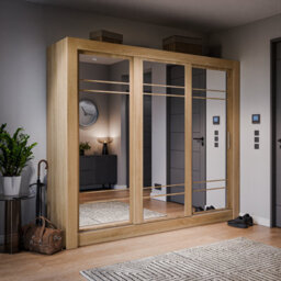Arte Lux Ii Modern Mirrored Sliding Door Wardrobe (H2150mm W2500mm D600mm) - Oak Shetland - thumbnail 1