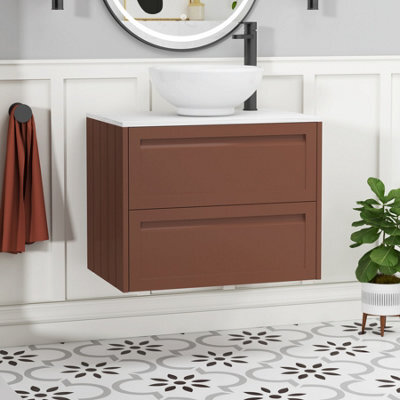 Royal Bathrooms Royal Bathroom Elmore 700mm Terracotta Clay Wall Mounted Countertop Bathroom Vanity Unit 2 Drawer With Breeze Basin - image 1