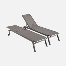 Sweeek. Pair Of Multi-Position Aluminium Sun Loungers With Wheels Elsa Anthracite 191X55X94 Cm - thumbnail 1