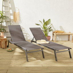 Sweeek. Pair Of Multi-Position Aluminium Sun Loungers With Wheels Elsa Anthracite 191X55X94 Cm - thumbnail 2