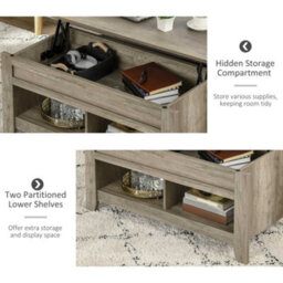 Homcom Lift Top Coffee Table W/ Hidden Storage Compartment & Shelves Oak - thumbnail 5