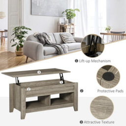 Homcom Lift Top Coffee Table W/ Hidden Storage Compartment & Shelves Oak - thumbnail 6