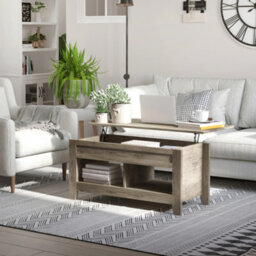 Homcom Lift Top Coffee Table W/ Hidden Storage Compartment & Shelves Oak - thumbnail 1
