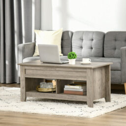 Homcom Lift Top Coffee Table W/ Hidden Storage Compartment & Shelves Oak - thumbnail 7