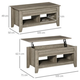 Homcom Lift Top Coffee Table W/ Hidden Storage Compartment & Shelves Oak - thumbnail 3