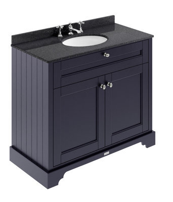 Hudson Reed Floor Standing 2-Door Traditional Vanity With 3 Tap Hole Black Marble Top & Basin, Twilight Blue, 1020X470mm - image 1