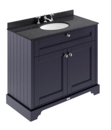 Hudson Reed Floor Standing 2-Door Traditional Vanity With 3 Tap Hole Black Marble Top & Basin, Twilight Blue, 1020X470mm - thumbnail 1