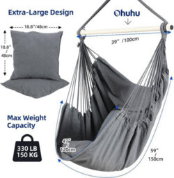 Hammock Hanging Rope Chair Swing W/cushion 150Kg Max Porch Indoor Outdoor Hangin - thumbnail 2