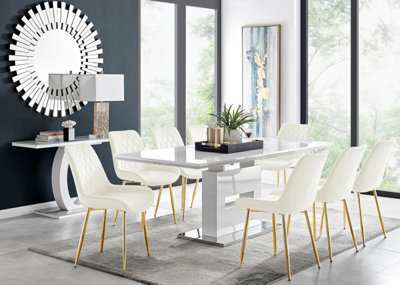 Furniturebox Uk Arezzo Large Extending Dining Table And 8 Cream Pesaro Gold Leg Chairs - image 1