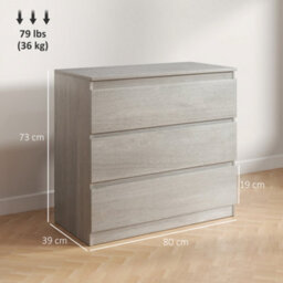 Homcom Chest Of Drawers, 3 Drawer Storage Cabinet Unit For Bedroom, Grey - thumbnail 3