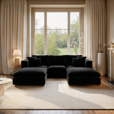 Solace+Co Asher U Shape Corner Sofa Bundle Black Velvet - image 1